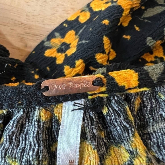 Free People Tiers Of Joy Floral Black and Yellow Dress Size L - Picture 3 of 9